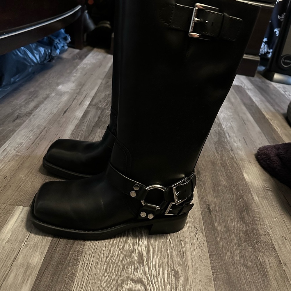 Michael kors Crosby moto Leather Riding Boots with Buckle Detail